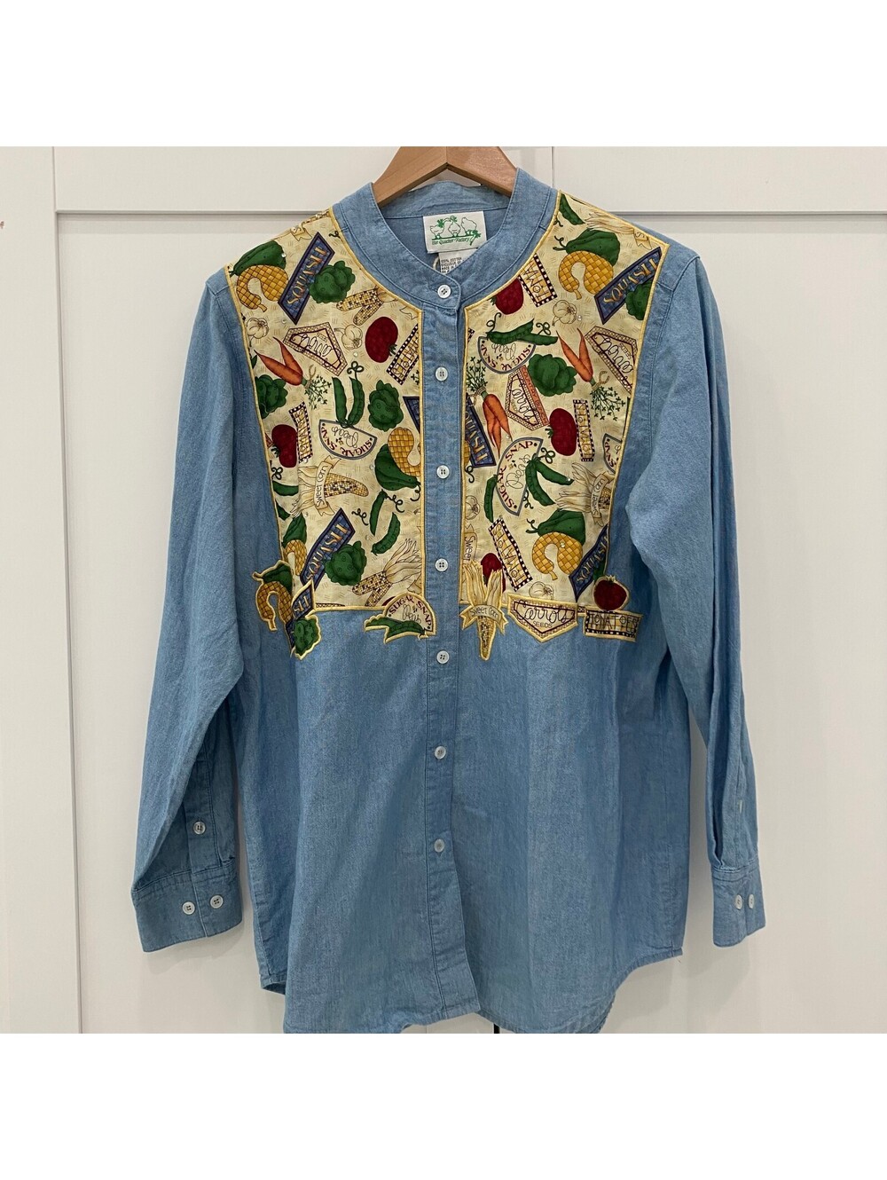 The Quacker Factory Medium Blue Cotton Shirt with Vegetable Print Trim